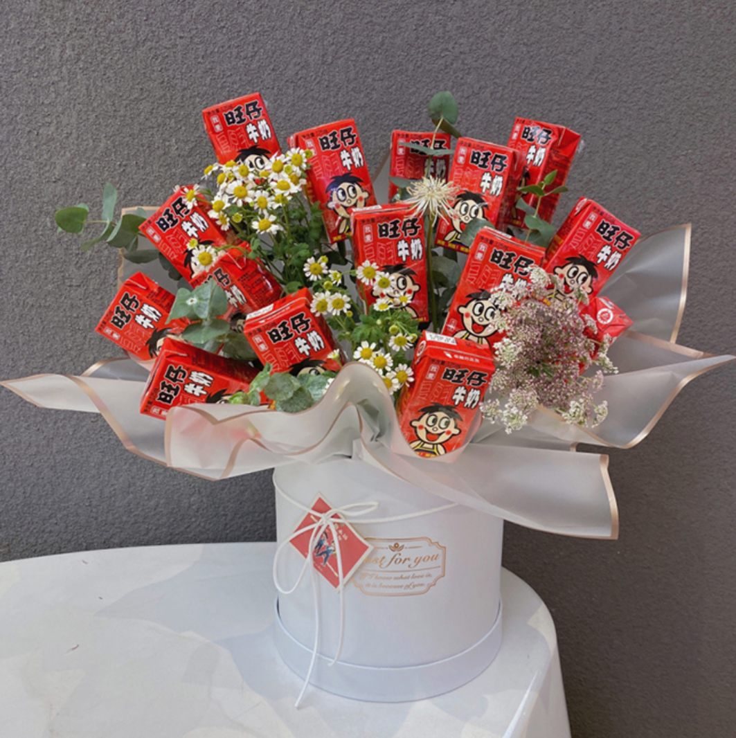 旺仔牛奶花束成品抖音粉色白城松原延吉延边鲜花速递同城