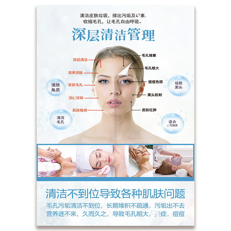 皮肤清洁广告皮宣管理海报肤传图深层拨筋挂画美容院面护部理图