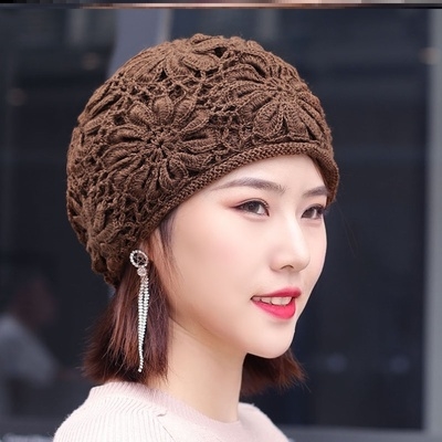 钩花帽子女镂空网帽m编织勾花勾线针织薄款韩版春秋百搭时尚网红
