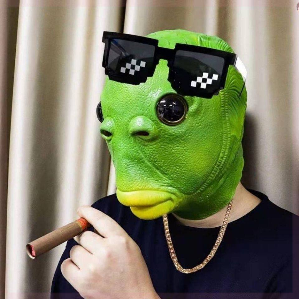 胖头鱼可爱鱼绿鱼人o头套面绿色同款抖音动物鱼头沙大绿恶棍帽子