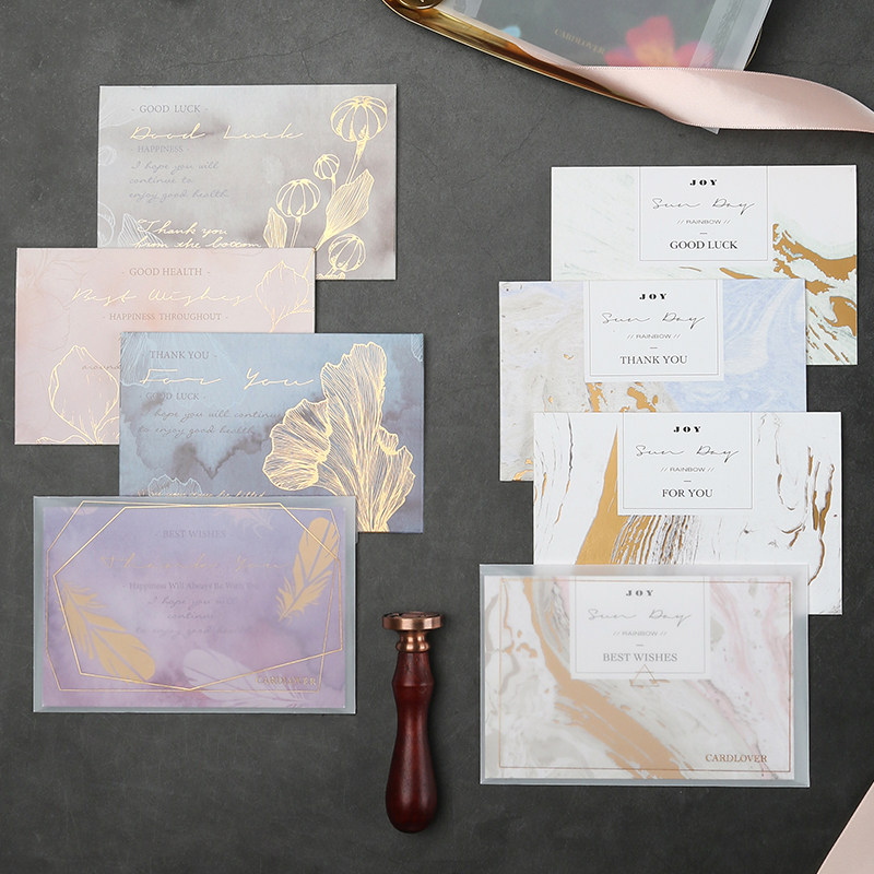 三年二班硫酸烫金折叠贺卡信封套装节日留言生日贺卡