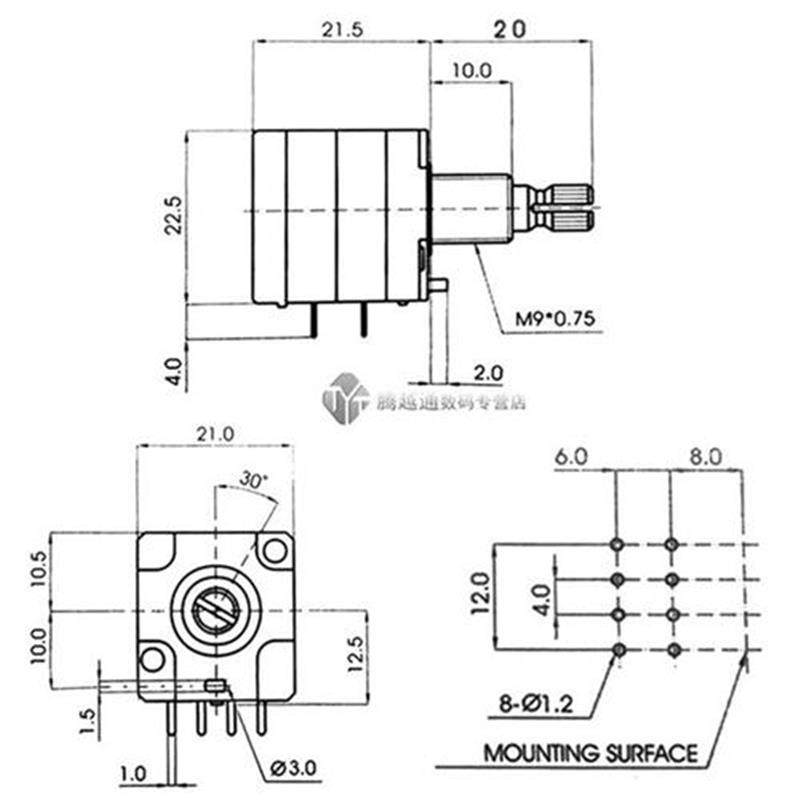 电位器花轴音量8脚20mma50k平衡双联功放发烧电位器