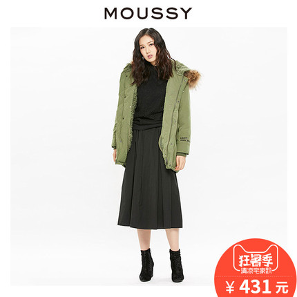 MOUSSY秋冬纯色保暖中长款棉服外套上装女 010ASB30-0050