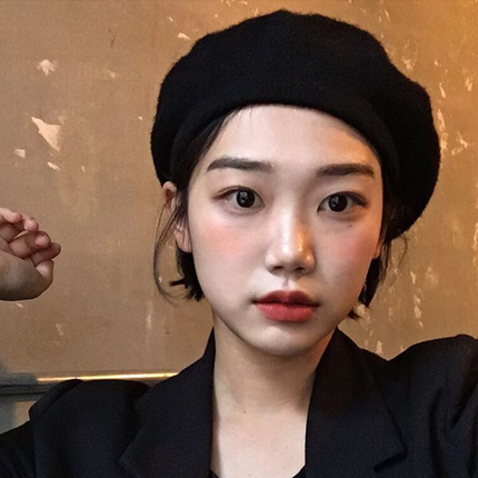 【澳洲羊毛】ins黑色网红贝雷帽女英伦秋冬韩版日系百搭蓓蕾帽子