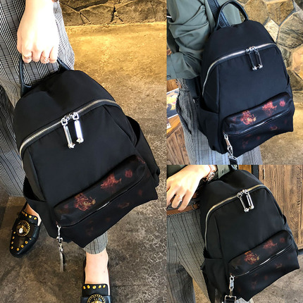 香港代购女包2018新款个性骷髅头港风印花双肩包女休闲百搭背包