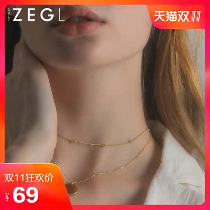 ZENGLIU双层项链女锁骨链简约圆形硬币吊坠短款脖链颈链脖子饰品