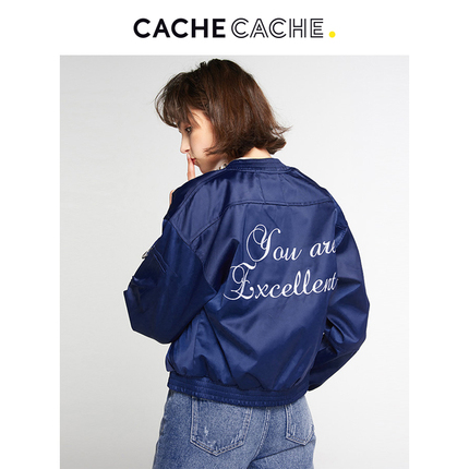 CacheCache秋冬款bf风飞行员夹克潮流宽松亮面短外套上衣棒球衫女