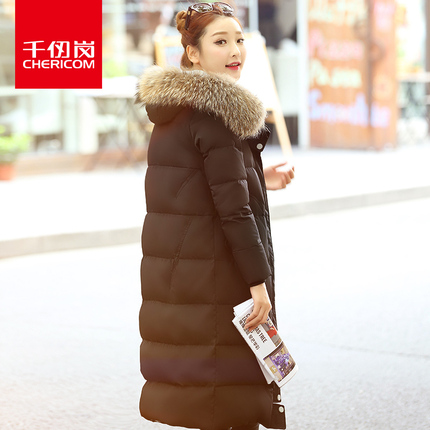 千仞岗2018秋冬新款韩国羽绒服女过膝中长款大毛领显瘦外套20198