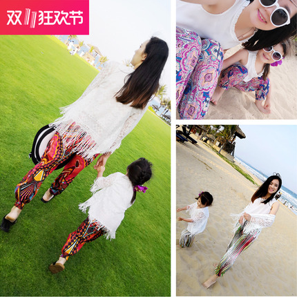 海边亲子装2018新款夏季女童防蚊裤薄款宝宝儿童沙滩灯笼裤子母女