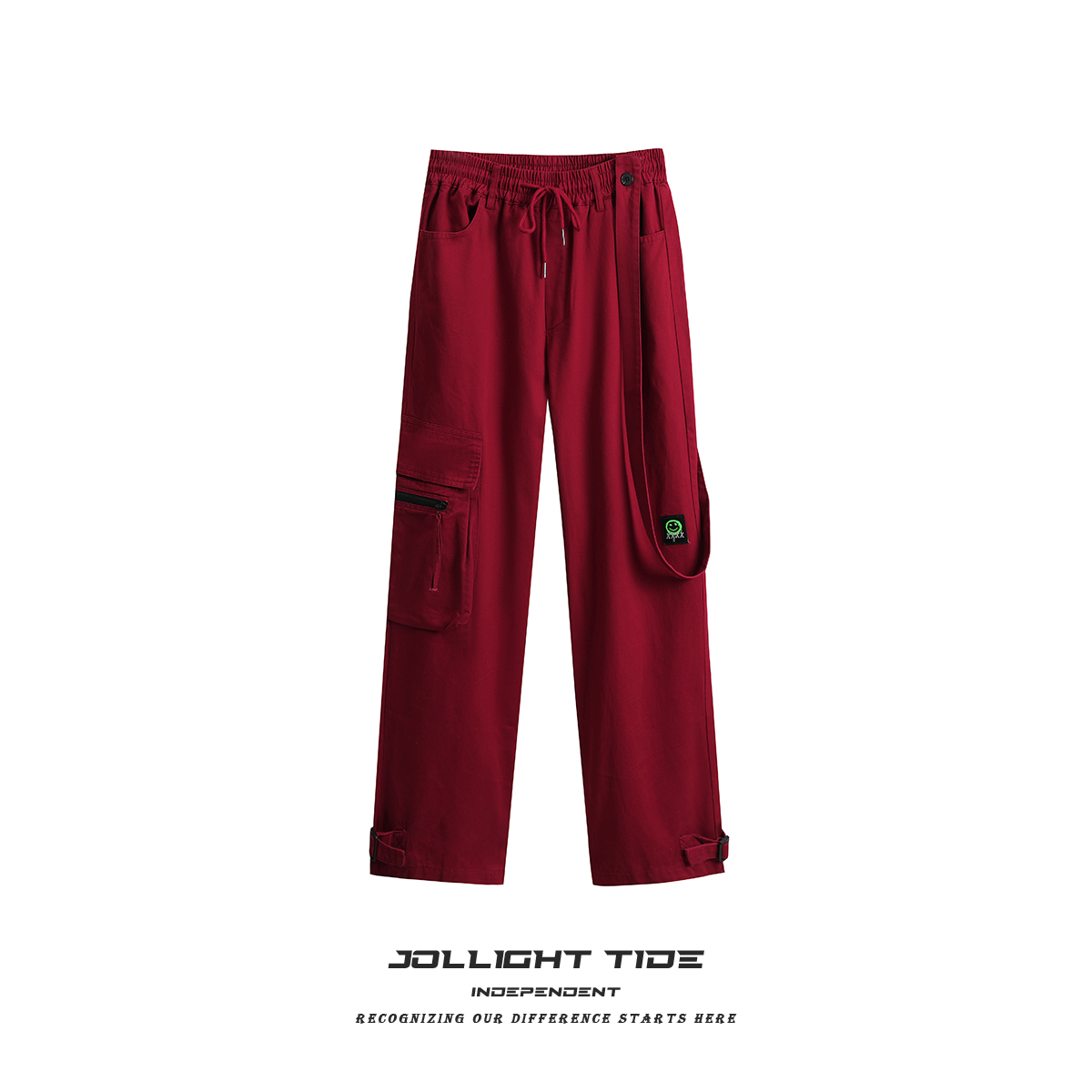 JOLLIGHT刘耀文宽松阔腿拖地长裤休闲裤同款ins潮街舞红色