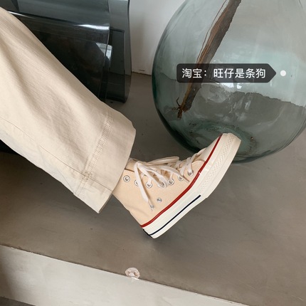 旺仔家 ins潮2021新款春季鞋子女色高帮学生亚麻百搭