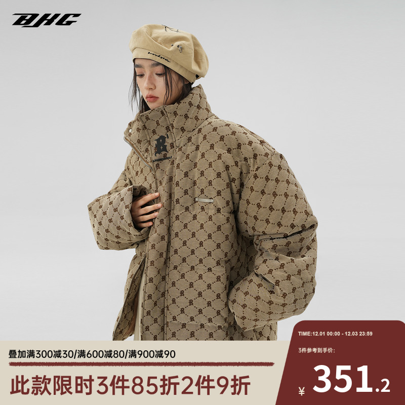 BJHG不计后果冬复古美式宽松感满印棉服老花男潮高级棉衣女