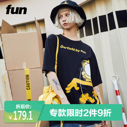 Fun潮牌新品时尚休闲潮流加菲猫联名印花可爱个性夏季宽松短袖T恤