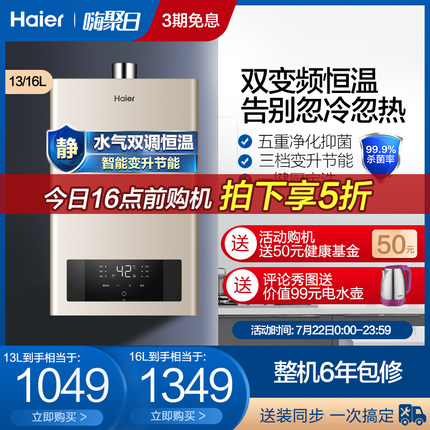 Haier/海尔 TE1燃气热水器家用天然气恒温即热式强排洗澡13/16升