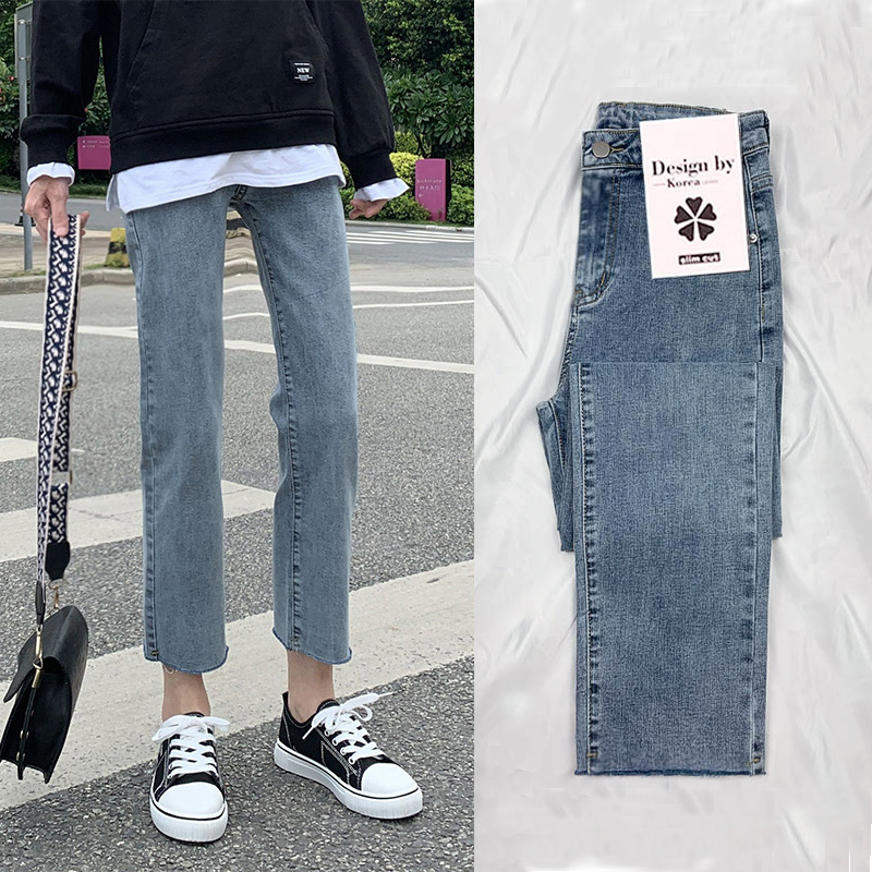 直筒牛仔裤女宽松新款2022薄款高腰显瘦夏季阔腿九分