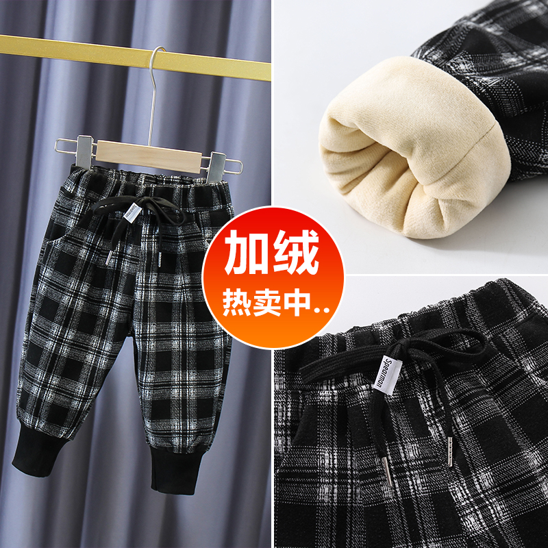 女宝宝冬装加绒加厚格子棉裤1-3-5岁男童秋冬款外穿三层
