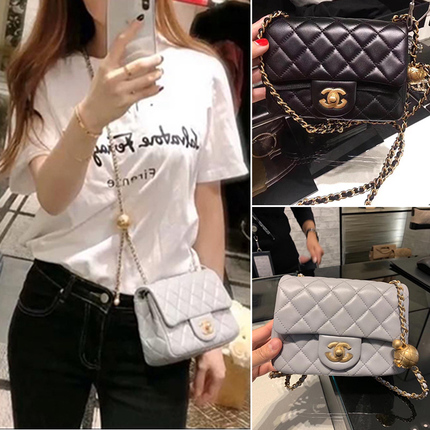 香港代购2020新款真皮方胖子女包小香风菱格链条单肩包斜挎小包潮