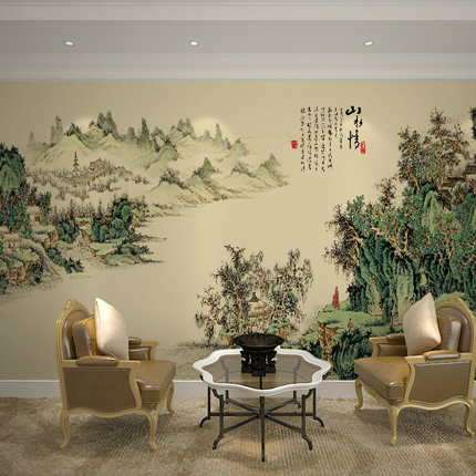名宫定制墙纸画 客厅电视背景墙壁纸沙发书房壁布 现代中式山水情
