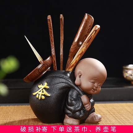禅意茶道六君子套装黑檀木茶匙茶则紫砂功夫茶具配件实木茶针零配