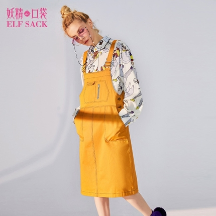 背带连衣裙春装2018新款chic学院风原宿风宽松甜美休闲短裙子女K-
