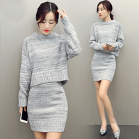 2016秋装新款针织时尚套装套裙两件套毛衣女