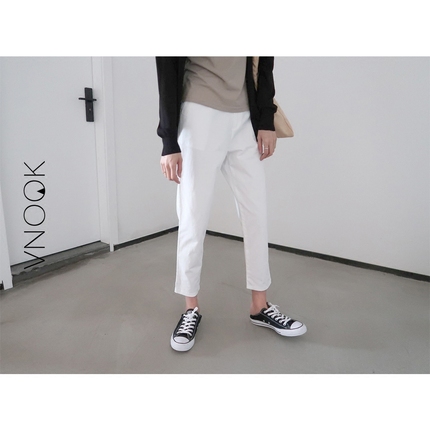 VNOOK2017春夏新款 超好穿百搭纯色高腰哈伦休闲小脚九分裤 女