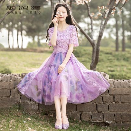 2件5折 连衣裙ins超火的HL夏装2018新款女显瘦复古仙女裙 南江