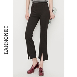 太平鸟女装2016秋季新品前开叉喇叭裤女九分