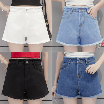 高腰牛仔短裤女夏季学生白色破洞毛边韩版宽松超短裤百搭阔腿热裤