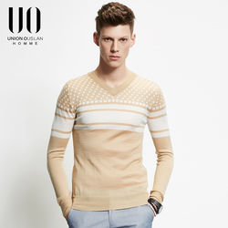 UO轻熟男装2016春季新款男士套头毛衫 复古V