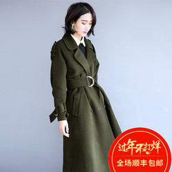羊绒大衣女高圆圆明星同款毛呢外套军绿色长款