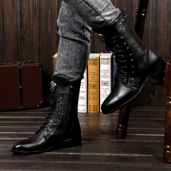 冬季马丁靴男英伦铆钉高筒靴子男韩版军靴皮靴