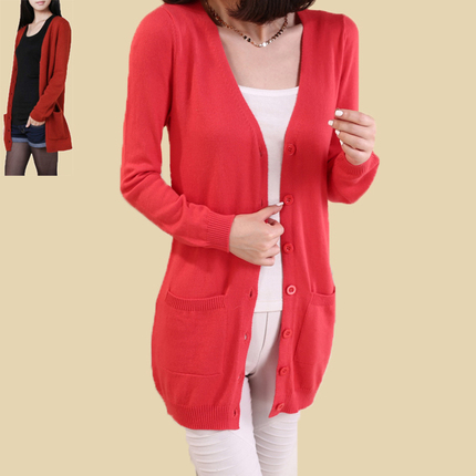 春冬新款中长款羊绒开衫女毛衣外套韩版宽松大