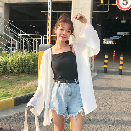 雪纺衫2018夏装新款韩版女装宽松长袖衫衣薄款防晒衣外套开衫上衣