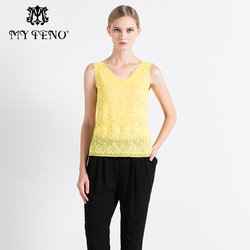 MY TENO\/马天奴2016夏季桑蚕丝蕾丝花边短袖