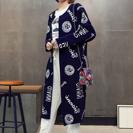针织衫女开衫秋冬新款中长款宽松大码毛衣外套韩版灯笼袖上衣外搭