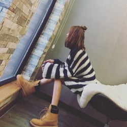 YUKISS 2016秋冬款韩版条纹宽松中长款毛衣裙