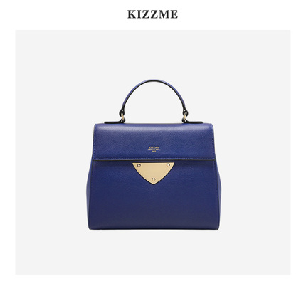 KIZZME2018新款女包头层山羊纹牛皮手提包中号多用三角单肩斜挎包