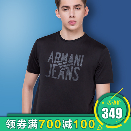 Armani/阿玛尼男装新款 AJ字母暗纹印花 休闲时尚短袖男士圆领T恤