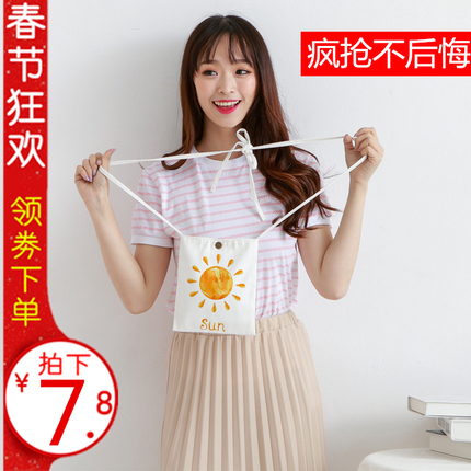 春季新款简约百搭单肩斜挎小帆布包袋手机包女可爱小方包韩国ins