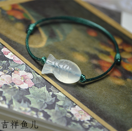 【璃小鱼】吉祥鱼儿 小清新岫玉小鱼儿情侣闺蜜母女款手绳手链