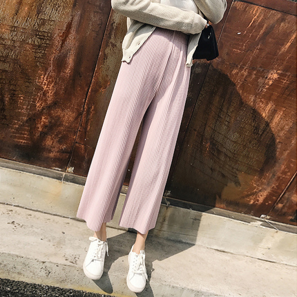 韩版春夏高腰百褶阔腿裤女2018新款chic学生宽松百搭ulzzang裤子