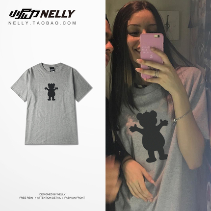 ins网红同款小熊图案宽松t恤男女同款短袖衫情侣闺蜜姐妹装夏新品