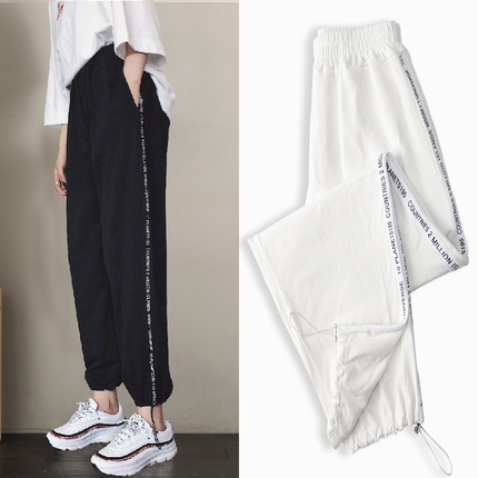 薄款hiphop运动裤女夏宽松休闲ins超火阔腿哈伦裤子女春2018新款