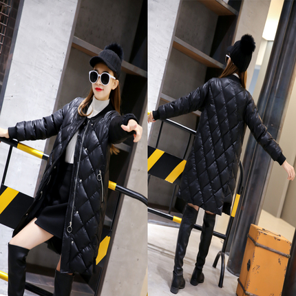 pu皮棉衣女中长款2017新款女装羽绒棉服百搭冬装外套韩版皮棉袄潮