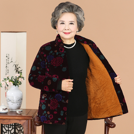 中老年人女装冬装外套60-70-80岁老人棉服大码奶奶装加绒加厚棉衣