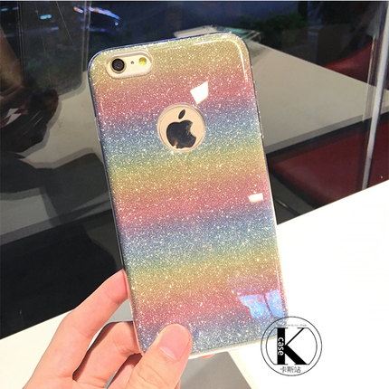韩国彩虹拉丝闪钻iPhone6手机壳苹果6Splus保护套7防摔软壳潮女8X
