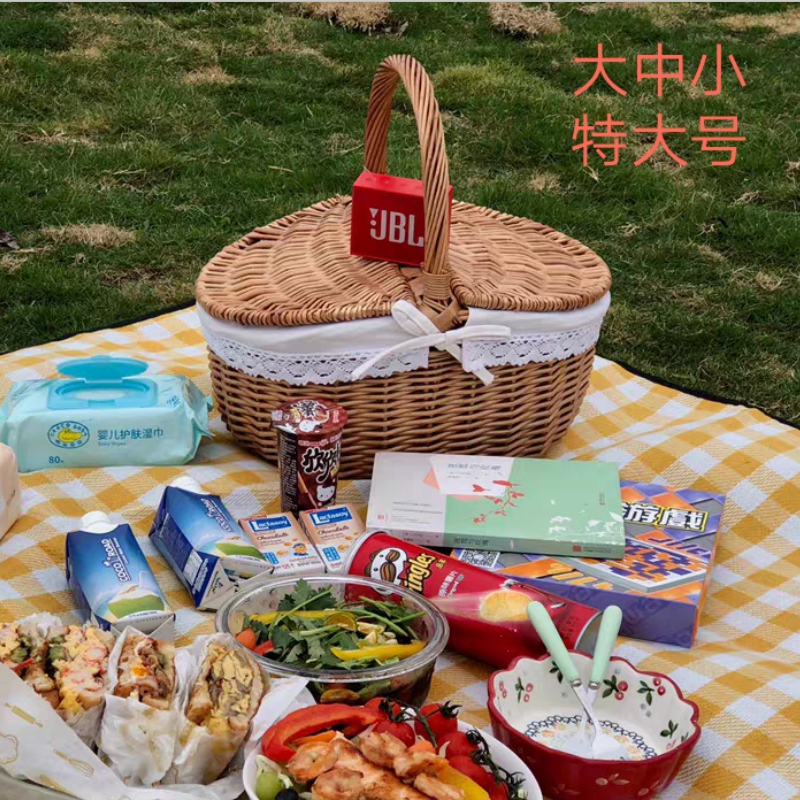 柳编竹编藤编手提篮带盖大号户外野餐篮购物篮菜篮子采摘篮收纳篮 - 封面