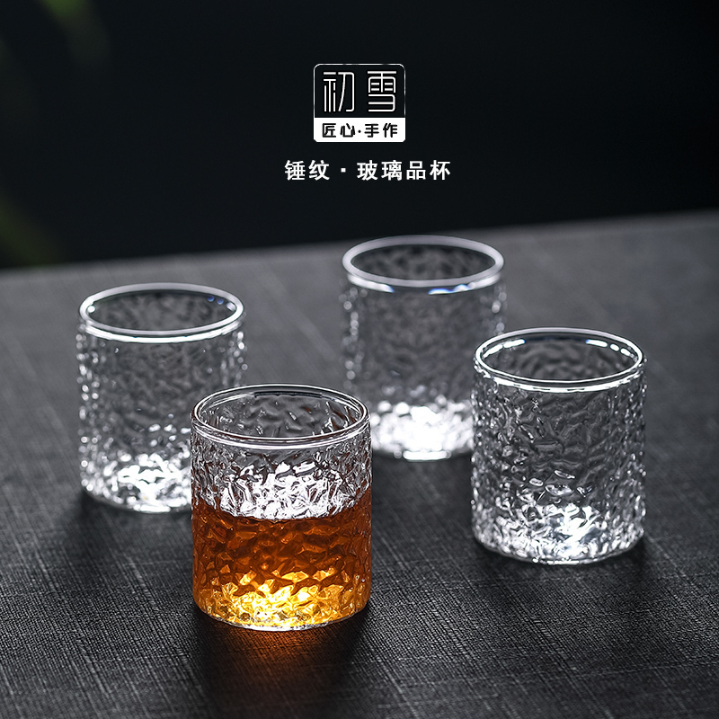 初雪匠心日式锤纹玻璃小茶杯家用耐热小容量茶具小号杯子酒杯套装 - 封面