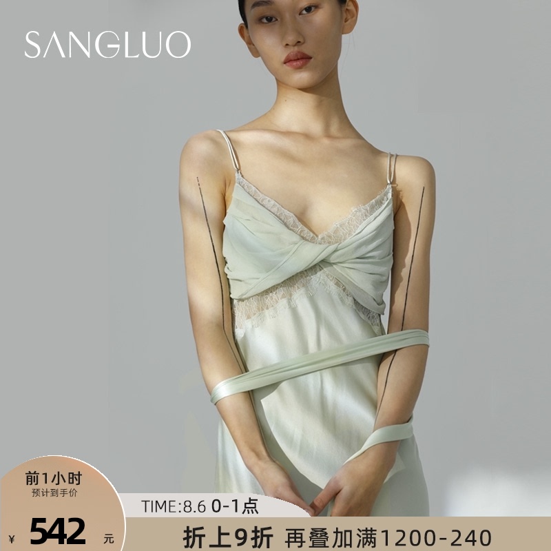 SANGLUO真丝吊带蕾丝睡裙桑蚕丝小性感镂空礼服裙可外穿凉感睡衣 - 封面